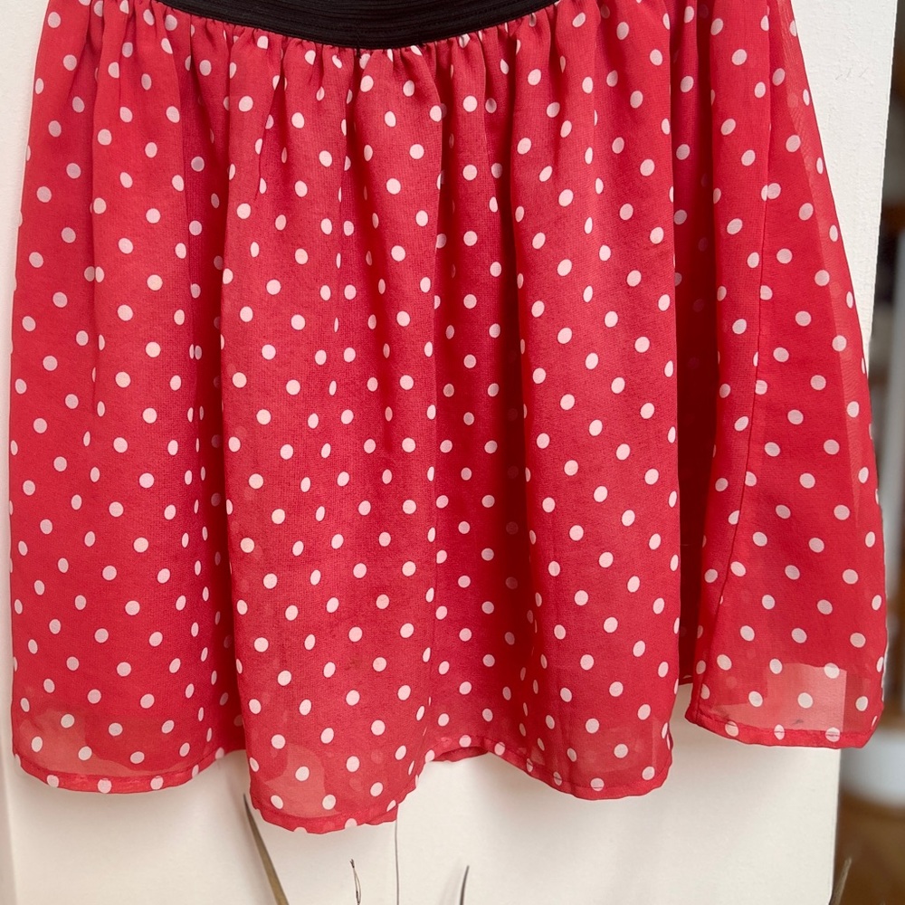 White polka dot on Red Rue21 Red Pleated Skater Mini Skirt